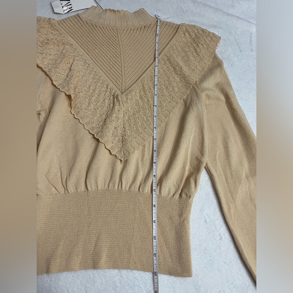 Zara Dollette knit long ruffle sleeve blouse Sz small beige/tan NWT! - Picture 10 of 14